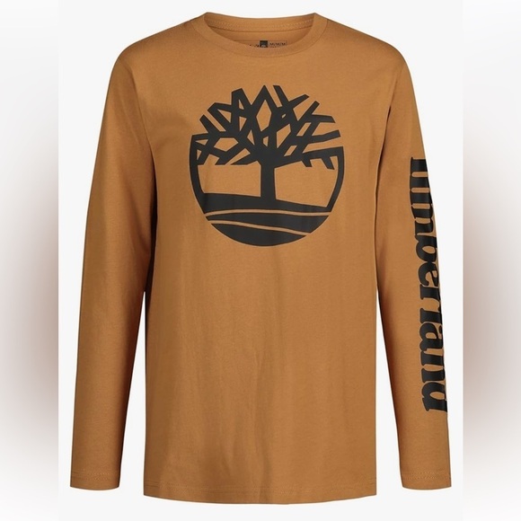 Timberland LG 14/16 Brown Long Sleeve Logo TShirt Cotton Casual Crew Neck shirt - Picture 7 of 16